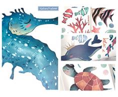 WandSticker4U®- XXL Aquarelle Wandtattoo UNTERWASSERWELT I Wandbilder: 141x118 cm I Fische Ozean Meer Wal See-pferdchen Schildkröte Maritim Fliesen-aufkleber I Wand Deko Kinderzimmer Kinder Bad GROSS