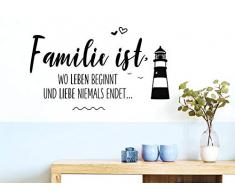 Wandaro Wandsticker Spruch Familie ist + Leuchtturm | schwarz 58 x 34 cm | Wandaufkleber Flur Wandspruch Wohnzimmer Wandtattoo Aufkleber W3475