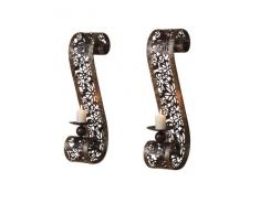 Heinz Hofmann 9942 Wandkerzenhalter 2er-Set / Metall / Antik Braun / B. 12 x T. 13 x H. 51 cm