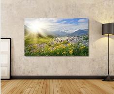 islandburner Bild Bilder auf Leinwand Bergwiese V2 Alpen Landschaft Berge Sonne 1p XXL Poster Leinwandbild Wandbild Dekoartikel Wohnzimmer Marke