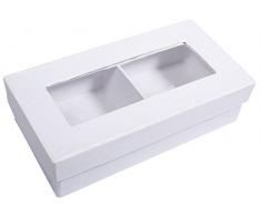 Rayher 67268102 Pappmaché-Geschenkbox, weiß, 16,5 x 8,5 x 4,5 cm, mit Unterteilung und Deckel mit Sichtfenster, FSC zertifiziert, Dose, Schachtel, Deko-Karton