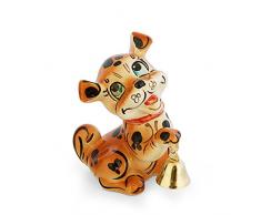 Porzellanfigur Hund Muchtar mit Glocke 12 cm Handgemalt braun Jahressymbol 2018