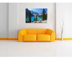 Moraine Lake kanadische Berge, Format: 120x80 auf Leinwand, XXL riesige Bilder fertig gerahmt mit Keilrahmen, Kunstdruck auf Wandbild mit Rahmen, günstiger als Gemälde oder Ölbild, kein Poster oder Plakat