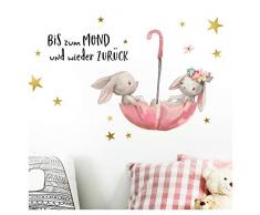 Little Deco Wandtattoo Kinderzimmer Mädchen Spruch Bis zum Mond Hasen im Regenschirm Wandaufkleber Kinderbilder Deko Wandsticker Babyzimmer Aufkleber Baby DL213-01