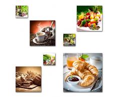 Küchen Bilder Set, 7-teiliges Bilder-Set, moderne seidenmatte Optik auf Forex, frei positionierbare schwebende Anbringung, UV-stabil, wasserfest, Kunstdruck für Büro, Wohnzimmer, XXL Deko Bilder