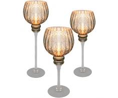 Wohaga 3er Set Windlichter H40/35/30cm in Bauernsilber-Optik Teelichthalter Teelichtständer Gartendeko Tischdeko
