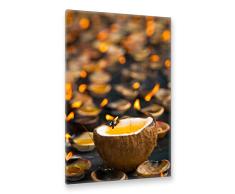 Postereck - Premium Leinwand - 0932 - öl Kerze, Kokusnuss Flamme Feür Brennen Licht gelb - Größe 50,0 cm x 35,0 cm