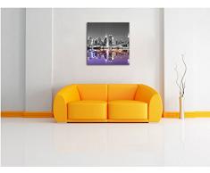 schöne Manhattan Skyline Spiegelung schwarz/weiß, Format: 60x60 auf Leinwand, XXL riesige Bilder fertig gerahmt mit Keilrahmen, Kunstdruck auf Wandbild mit Rahmen, günstiger als Gemälde oder Ölbild, kein Poster oder Plakat