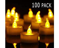 Biyanuo LED Teelichter,100 Stück LED Kerzen CR2032 Batterie betrieben Kerzen flammenlose Teelicht,Weihnachten Hochzeit oder anderen Gelegenheiten weit verbreitet sein(warmes Gelb 100pcs)