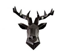 Hansmeier® Hirsch Wandskulptur - Schwarz - 42 x 41 cm - Wanddeko Geweih Modern - Hirschkopf 3D Deko Schädel - Robustes Dickes Material