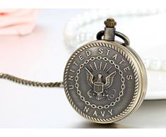 JewelryWe Vintage Taschenuhr United States Navy Adler Herren Kettenuhr Analog Quarz Uhr mit Halskette Kette Umhängeuhr Pocket Watch Bronze