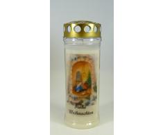 Grablichtkerze Krippe, Frohe Weihnachten. Brenndauer ca. 7 Tage, 20x7cm - 3822 - Grabkerze, Trauerkerze mit Motiv und Spruch - Qualitäts-Grablicht mit Deckel