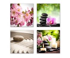 Feng Shui Bilder Set A schwebend, 4-teiliges Bilder-Set jedes Teil 29x29cm, Seidenmatte Optik auf Forex, Moderne Optik, UV-stabil, wasserfest, Kunstdruck für Büro, Wohnzimmer, XXL Deko Bild