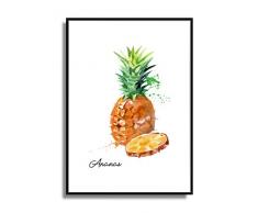 Wandbild Kunstdruck Poster ANANAS im A4 Format, moderne Bild Deko für die Küche
