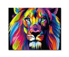 BOSHUN Malen nach Zahlen DIY Ölgemälde für Kinder Erwachsene Anfänger- Bunter Löwe 16x20 Zoll Leinwanddruck Wandkunst Dekoration (Ohne Rahmen)
