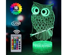 Eule 3D Lampe, Eulen Geschenke, Eule Deko Licht, Eule Kinder Geschenk, 3D Eule Nachtlicht Mit Fernbedienungeulen Geschenkec, 3D Eule Led Eule 7 Jährige Mädchen Geschenk