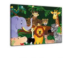 Kunstdruck - Kinderbild Wilde Tiere im Dschungel Cartoon - Bild auf Leinwand - 80x60 cm 1 teilig - Leinwandbilder - Bilder als Leinwanddruck - Wandbild von Bilderdepot24 - Kinder - Regenwald - Urwald - abenteuerlich