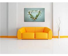 Herz aus Blumen, Format: 120x80 auf Leinwand, XXL riesige Bilder fertig gerahmt mit Keilrahmen, Kunstdruck auf Wandbild mit Rahmen, günstiger als Gemälde oder Ölbild, kein Poster oder Plakat