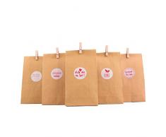 GeschenktütensetNatur, 72tlg, 24 Geschenktüten + 24 Aufkleber + 24 Mini-Holzklammern; Geschenkbeutel für Geschenke aller Art, Plätzchen, Kekse uvm.