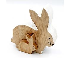 Sitzendes Hasen Pärchen ~ weiß natur ~ 18 x 17cm ~ Figuren aus Holz für Ostern