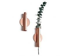 DINOWIN Blumenvase aus Metall, Wandvase Geometrischer Behälter Getrocknete Gräser und Metallständer Vasen Von Ornament Künstliche Blume Moderne Kunst Blumen Arrangement (Roségold)