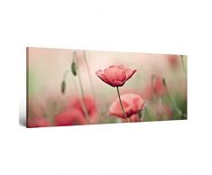 ge-Bildet® Bild auf Leinwand MIT SOMMER RABATT Panorama Mohnblumenfeld Blumen Natur Wiese rot rosa - 100x40 cm - leinwandbilder einteilig - direkt vom Hersteller aus Deutschland - Made in Germany