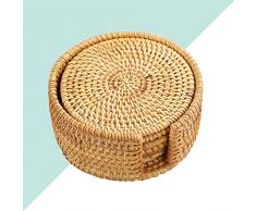 VOSAREA 6pcs Rund Getränkeuntersetzer Holz Bambus Glasuntersetzer Handgefertigt Geflochtene Untersetzer