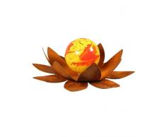 Bornhöft Gartendeko Blüte Lotus, Naturrost mit Glaskugel Dekoblume Metallblüte Windlicht Edelrost rostige Gartendekoration (30cm)