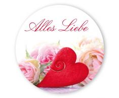 Geschenk-Aufkleber Alles Liebe mit Herz, rund Ø 30mm selbstklebende PE-Folie, 100 Stück auf Rolle