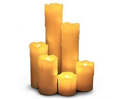 LED Lytes flammenlose Kerzen mit Timer, schlankes Set, 5,1 cm breit und 5,1 cm - 22,9 cm hoch, elfenbeinfarbenes Wachs und flackerndes bernsteingelbe Flamme, batteriebetriebenes flackerndes Kerzen-Set