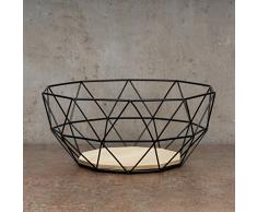 levandeo Korb Metall Schwarz 26x12cm Modern Holz MDF Braun Schüssel Schale Deko Design Tischdeko