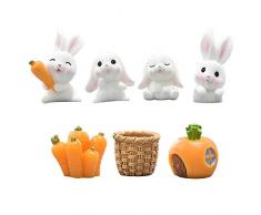 Fuyamp Mini-Hasenfigur, Kunstharz, Mikro-Landschaft, Miniatur-Blumentopf, Dekoration für Feengarten, 7 Stück, Kunstharz, 7 Stück.