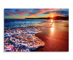 Fotoleinwand 90x60cm Naturfotografie – Sonniger Strand mit Meeresschaum auf Leinwand exklusives Wandbild moderne Fotografie für ihre Wand in vielen Größen