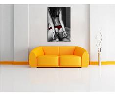 Sexy Frau in Unterwäsche mit Handschellen schwarz/weiß Format: 120x80 auf Leinwand, XXL riesige Bilder fertig gerahmt mit Keilrahmen, Kunstdruck auf Wandbild mit Rahmen, günstiger als Gemälde oder Ölbild, kein Poster oder Plakat