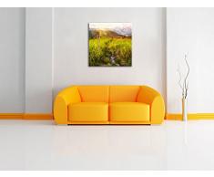 Reisfeld Plantage in Asien Kunst Pinsel Effekt, Format: 60x60 auf Leinwand, XXL riesige Bilder fertig gerahmt mit Keilrahmen, Kunstdruck auf Wandbild mit Rahmen, günstiger als Gemälde oder Ölbild, kein Poster oder Plakat