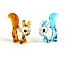 Eichhörnchen aus Glas, Glastier, Glasfiguren 2 Stück, Lauscha, Handarbeit, mehrfarbig