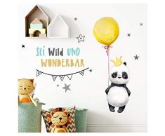 Little Deco Aufkleber Panda mit Spruch Sei wild I L - 144 x 90 cm (BxH) I Luftballon Krone Wandbilder Wandtattoo Kinderzimmer Tiere Deko Babyzimmer Kinder Sticker DL201