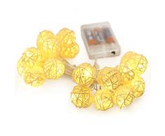 IGRNG Weihnachtsbeleuchtung Außenbeleuchtung LED mit Stern leuchtet angeordnet, 20 LED-Birnen, 2,5 Meter lang, Batterie Rattankugel Schnur, für Feste geeignet