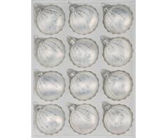 12 TLG. Glas-Weihnachtskugeln Set in Ice Weiss Silber Regen - Christbaumkugeln - Weihnachtsschmuck-Christbaumschmuck