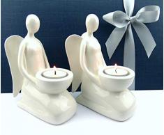 Deko Engel-Figur Weihnachtsengel Porzellan Teelichthalter Geschenkidee zu Weihnachten Geburtstag Hochzeit (Höhe 17 cm Engelpaar)