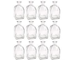 Annastore 12 x Glasflaschen in dekorativer, quadratischer Form H 13 cm Tischvasen - Glasvasen - Deko Flaschen Vintage - Kleine Deko Vasen