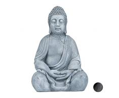 Relaxdays XL Buddha Figur sitzend, 50 cm hoch, Feng Shui, Outdoor, Garten Dekofigur, große Zen Buddha Statue, hellgrau