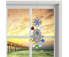 YU FENG Hamsa-Hand mit blauem Bösem Blickschutz, hängende Kristallfigur mit Chakra-Energie-Kristallkugeln