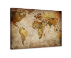 Keilrahmenbild - Weltkarte Retro - Bild auf Leinwand - 120x90 cm 1 teilig - Leinwandbilder - Bilder als Leinwanddruck - Urban & Graphic - Landkarte im Vintage-Stil