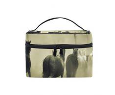 Sunop Kosmetiktasche mit Pferde-Figur, personalisierbar, für Frauen und Mädchen, große Kapazität, Make-up-Tasche
