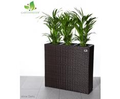 GARTENFREUDE Pflanzkübel Pflanzgefäße Blumenkübel Blumentopf für Blumen etc. Raumteiler Polyrattan inkl. 3 Kunststoffeinsätze für innen und außen, bicolour braun, 76x26x73cm (BxTxH)