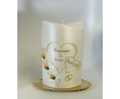 Hochzeitskerze klassisch Oval 19/13 cm, Gold -1344- mit Namen und Datum - Perlmutt-Struktur - Kerze zur Hochzeit - Brautkerze - Herz