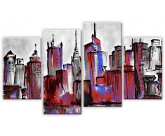 Bilder Manhattan Skyline New York Stadt Bild auf Leinwand 4-Teilig: 100x60 cm Bordeaux