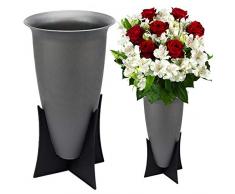 Mabax Grabvasen Grabvase mit Ständer Friedhofsvase Blumenvase Vase für Grab Friedhof Standvase Kunststoff grau