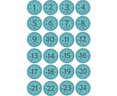 INDIGOS UG - Aufkleber für Adventskalender 1 to 24 / türkis / mint Vintage Style / Labels / Stickers / Weihnachtskalender / Weihnachten / Advent / rund / DIY cut / JDM / zum Aufkleben